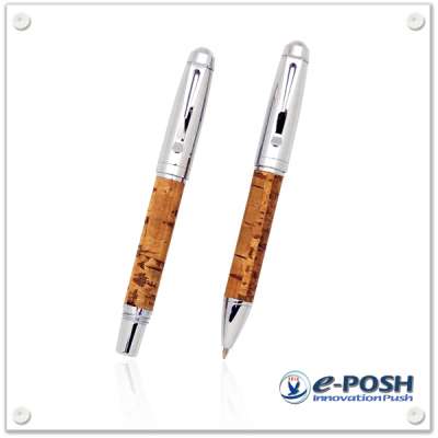 Novelty cork material metal ball point pen